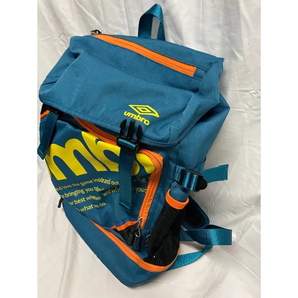 Umbro Backpack With Vibrant Blue Design, Yellow Branding, Orange Accents 18x12x5
